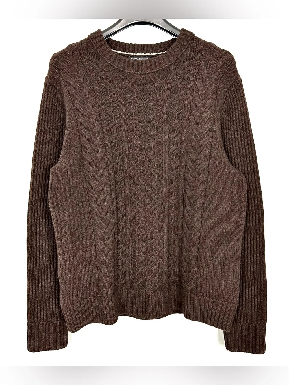 Banana Republic Cavo Wool Blend Sweater Men’s Size L Cable Knit Crew Neck Brown